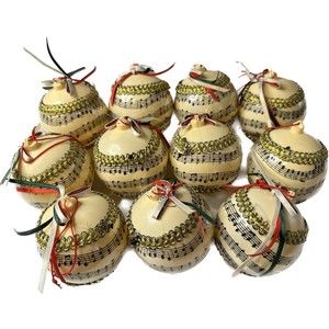 Set of 11 Vintage Sheet Music & Ribbon Christmas Ornaments Baubles Victorian 3"
